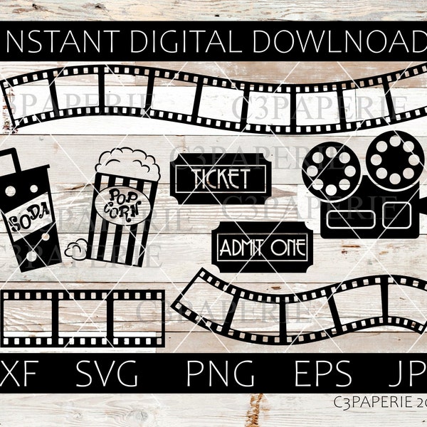 Movie Svg, Movie Night Svg, Theater Bundle Dxf, Movie Time, Commercial Use, Cut File, Popcorn Svg, Movie Frame, Soda Svg, Ticket Admit One