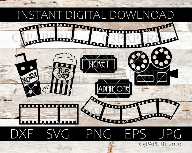 Film Svg, Filmkväll Svg, Biopaket Dxf, Filmtid, Kommersiellt bruk, Klippfil, Popcorn Svg, Filmbild, Läsk Svg, Biljett Insläpp En bild 1