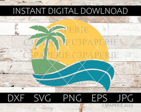 Sunset Svg, Palm Tree Eps, Beach Dxf, Island Paradise, Caribbean, Cut file for Cricut, Silhouette, Vector Clip Art, Tropical Png Jpg