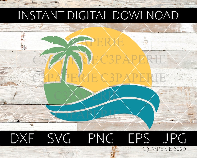 Sunset Svg, Palm Tree Eps, Beach Dxf, Island Paradise, Caribbean, Cut file for Cricut, Silhouette, Vector Clip Art, Tropical Png Jpg image 1