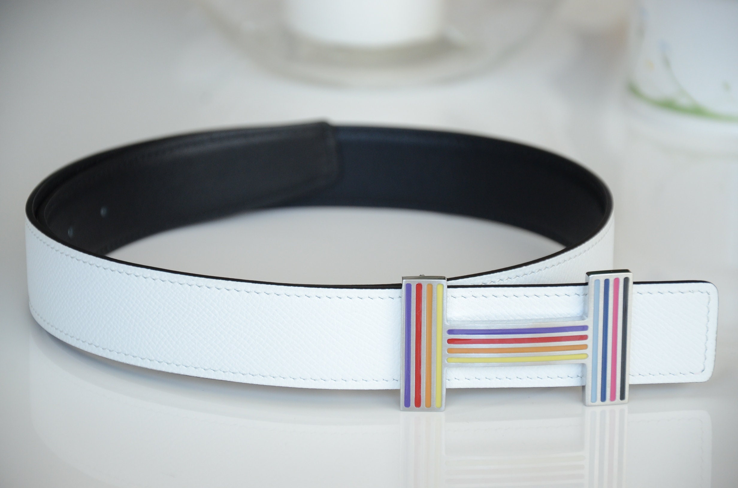 Hermes H Hippique Buckle 38MM Reversible Belt Togo Leather In Grey