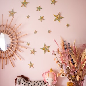 liberty london wall stars, remove and reposition, nursery star decals, girls bedroom wall, fabric wall stars, liberty london bedroom, floral