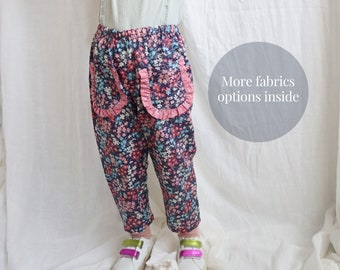 Girls trousers with ruffle pocket, liberty London girls trousers, baby trousers, gift for girls, baby shower gift, liberty girl