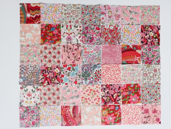 40 liberty quilting squares, pink and red liberty fabric square, patchwork  squares, 2.5 inch fabric squares, quilting, charm squares