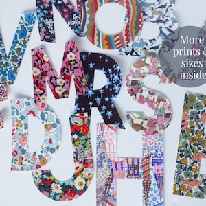 letras estampadas liberty, letras de tela recortadas, letras para planchar, parches de letras, letras para planchar, apliques de tela liberty