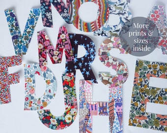 liberty print letters, cut out fabric letters, iron on letters, letter patches, iron on letters, liberty fabric applique