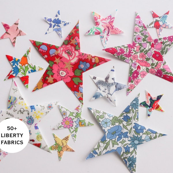 liberty print stars, liberty applique, iron on stars, star patches, custom liberty iron on, iron on shapes, liberty fabric appliqué,