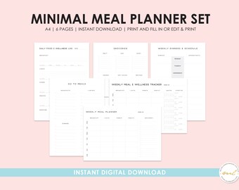 Weekly meal planner with grocery list, printable template, meal planner bundle, digital food planner, daily meal tracker, health & fitness