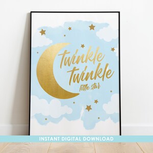 Twinkle twinkle little star wall art, twinkle twinkle moon and cloud, moon and stars nursery, star nursery decorations, gift for new baby