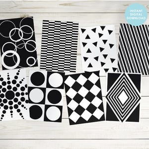 High Contrast Baby Cards, Black and White Visual Cards, Newborn Sensory Flashcards, Baby Development Cards, Digital Download, Printable Set