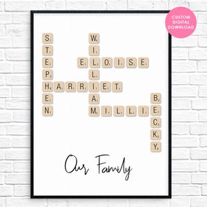 Family Name Scrabble Print, Custom Family Names Wall Art, Personalised Keepsake, Digital Download, Scrabble Tile Art, Family Home Decor