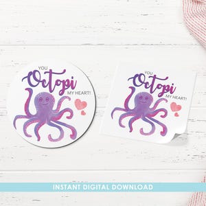 Afdrukbare Valentijnsdag-koekjestag, You Octopi my heart, Valentijnsdagcadeautag, aandenken, gunsttags, voorschoolse valentijn, klasgunsten