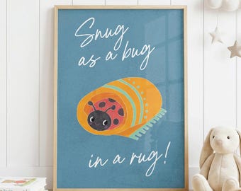 Snug as a Bug Nursery Print, Cute Ladybug Wall Art, Baby Room Decor, Kids Bedroom Quote, Playroom Wall Art, Baby Shower Gift