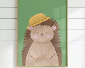 Hedgehog Nursery Wall Art Print, Woodland Animal Decor, Cute Baby Room Poster, Neutral Nursery Print, Forest Animal Kids Wall Art