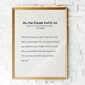 Dr. Seuss Oh die Orte, die Sie gehen Buch Zitat Wand Kunst Buch Seite Druck Home Decor Zimmer Dekor Poster