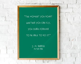 J.M. Barrie Peter Pan Cita Arte de pared, Arte de la pared de la guardería, Peter Pan cita, Cita de libro para niños, JM Barrie Cita