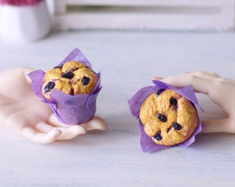 Für 50-65 cm Puppen Miniatur Blaubeermuffins, Polymer Clay Muffins für SD BJD, realistisches Essen für das Puppenhaus, gefälschte Süßigkeiten für BJD