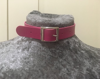 Rose Pink soft leather look choker collar, pet play