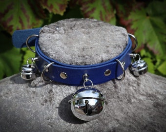 bell pet play collar, royal blue faux leather