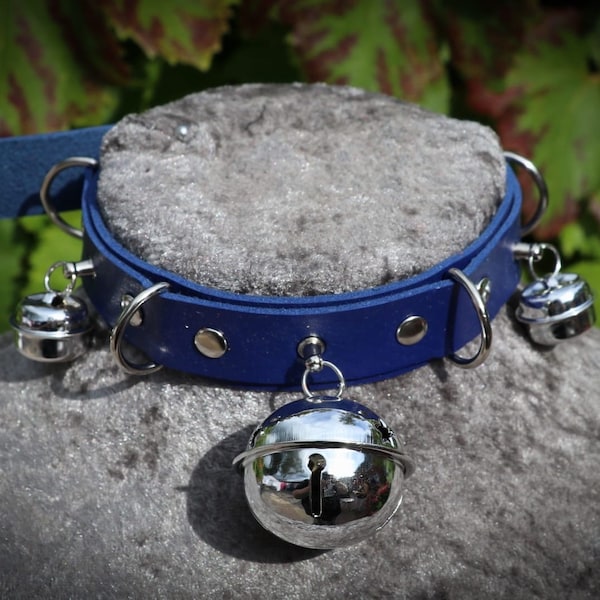 bell pet play collar, royal blue faux leather