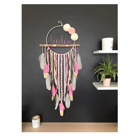 Grand Attrape Reve Prenom Rose Blanc Dore Etsy