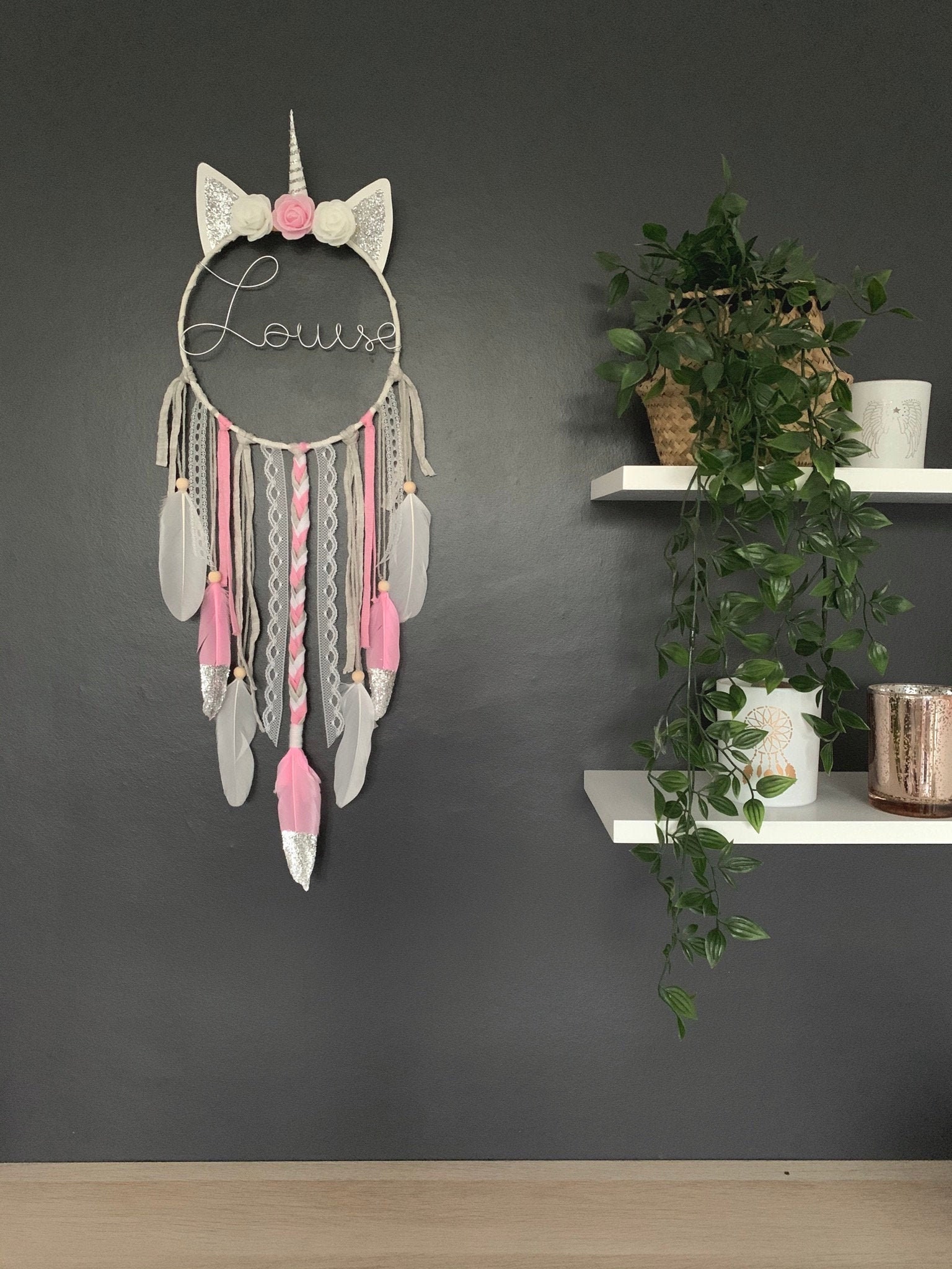 Attrape Rêve Licorne Prénom Argenté