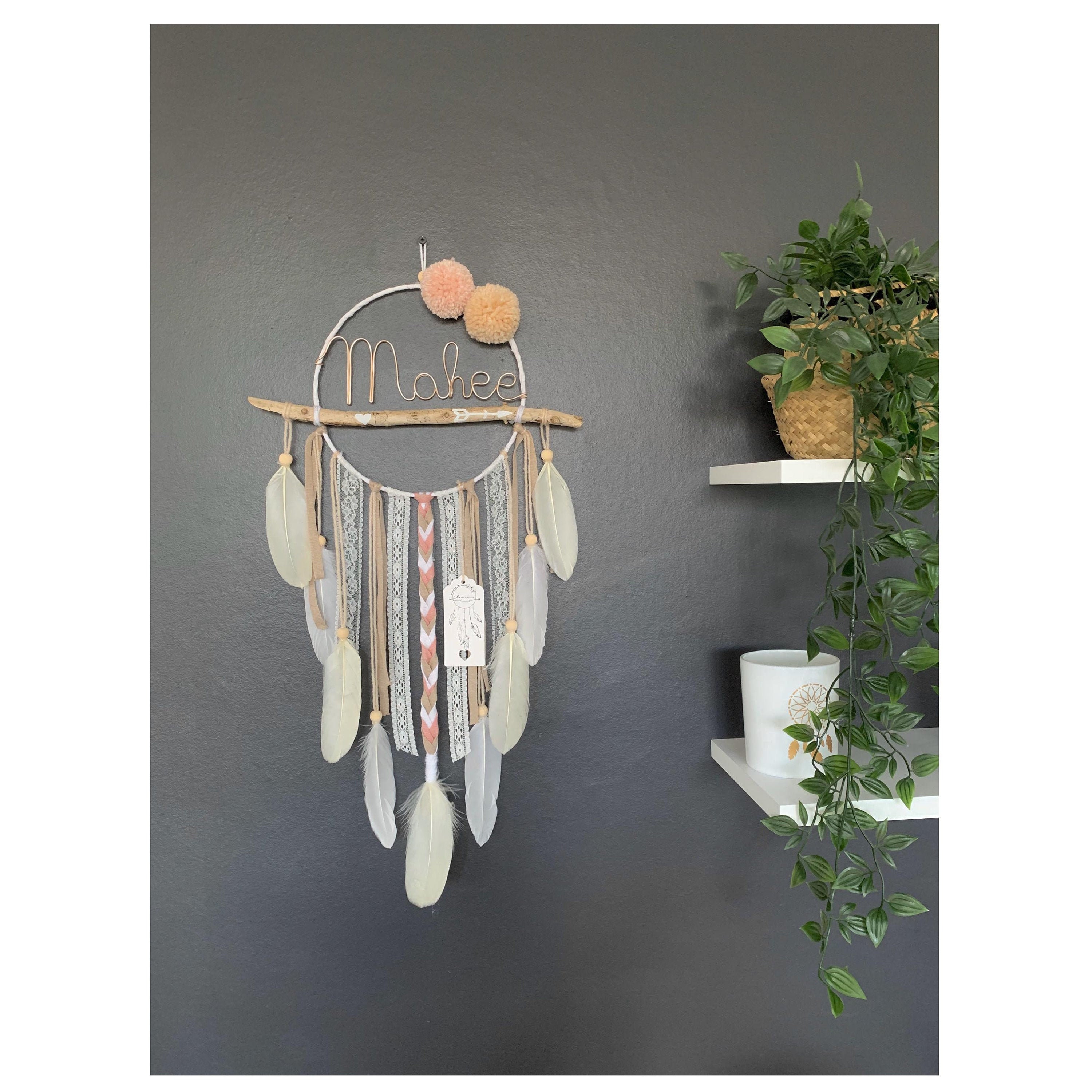 Moyen Attrape Rêves Prénom Beige/ Rose/ Blanc