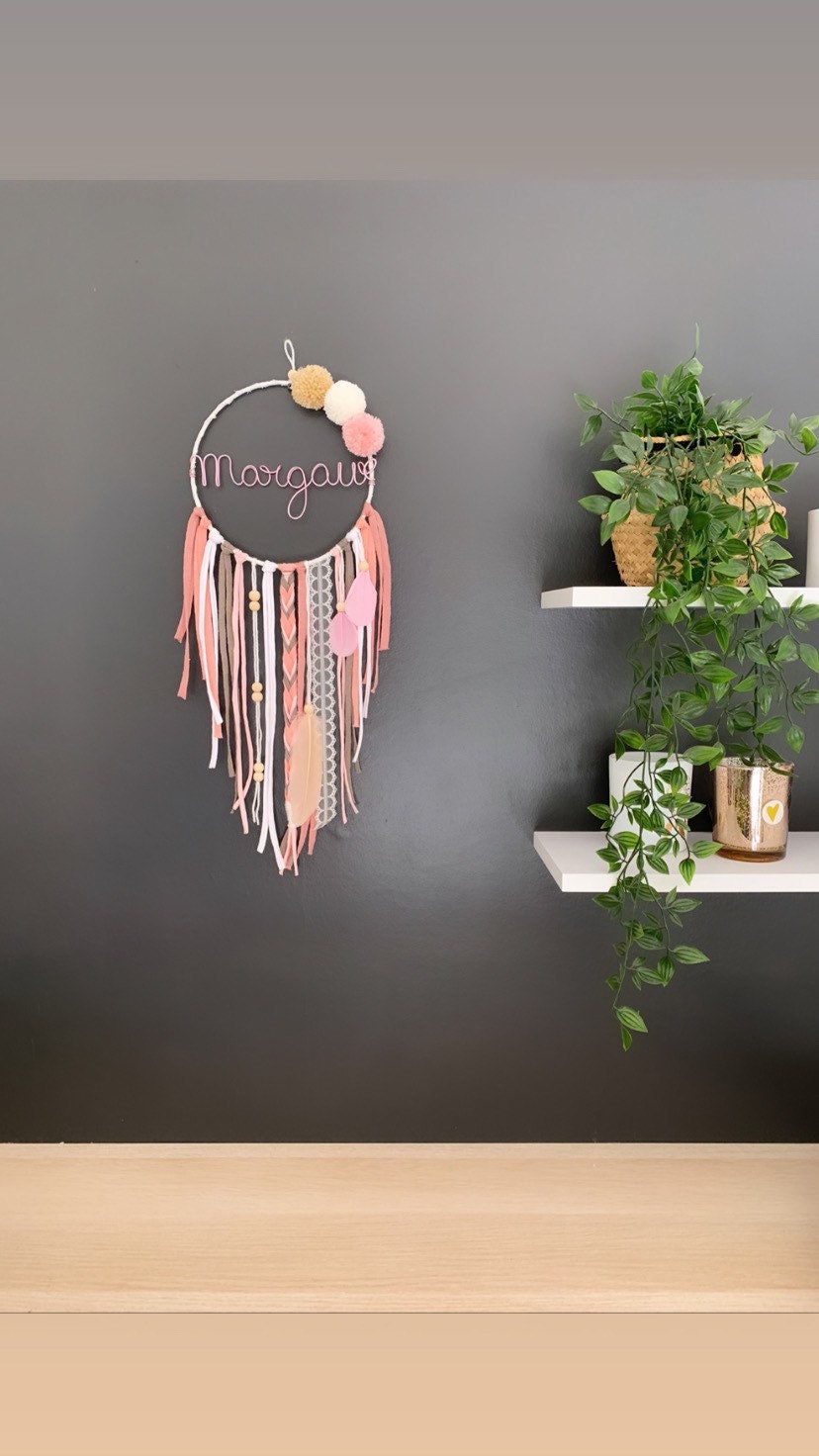 Attrape Rêves Prénom Dégradé de Roses et Beige