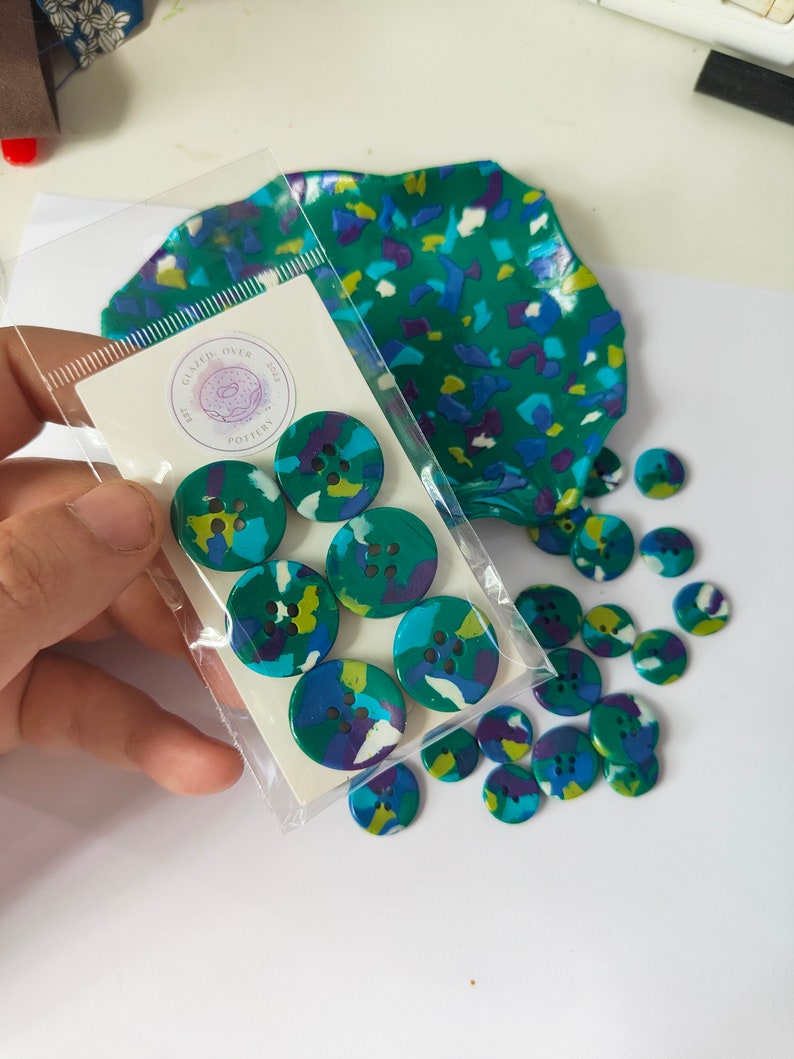 Terrazzo Style Emerald Green Polymer Clay Buttons 20mm X6 Etsy