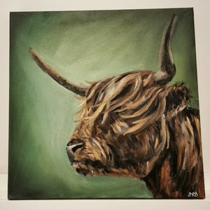 Highland cow Original 16&quot; by 16&quot; square highland cow canvas