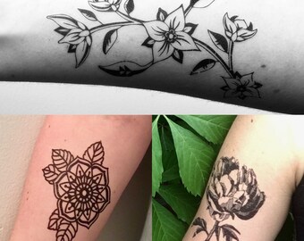 Spring Flowers Temporary Tattoo Pack | Set of 6 large temp tattoos