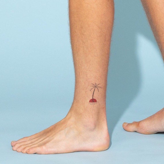 Tatouage Darbre De Palmier De Coucher Du Soleil Ensemble Sur Le Thème De La Plage De 3 Tatouages Temporaires