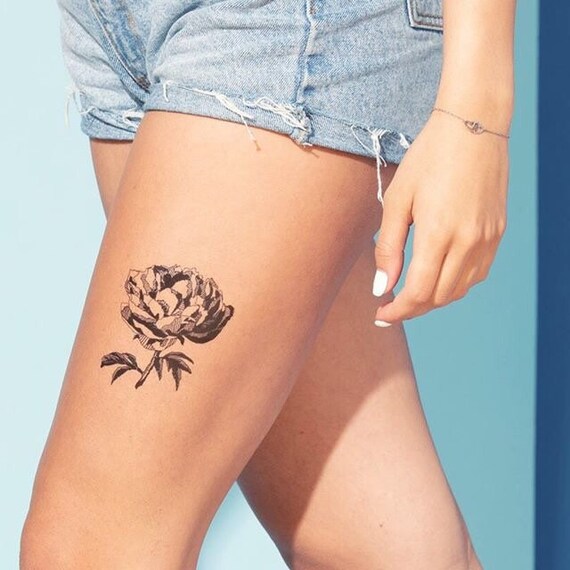 Tatouage De Fleur De Pivoine Grand Tatouage Temporaire Floral Noir Ensemble De 3