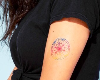 Sacred Geometry Tattoo | Colorful rainbow chakra symbols for meditation and yoga, set of 3 tattoos