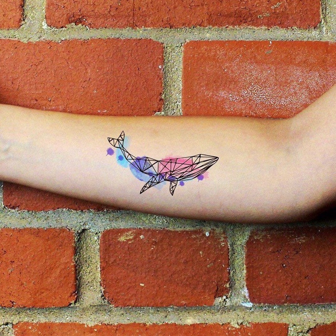 Whale Watercolor Tattoo Geometric Ocean Animal Temporary - Etsy