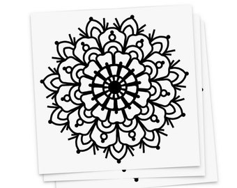 Mandala Flower Tattoos | Black spiritual floral design representing the circle of life, set of 3 temporary tattoos