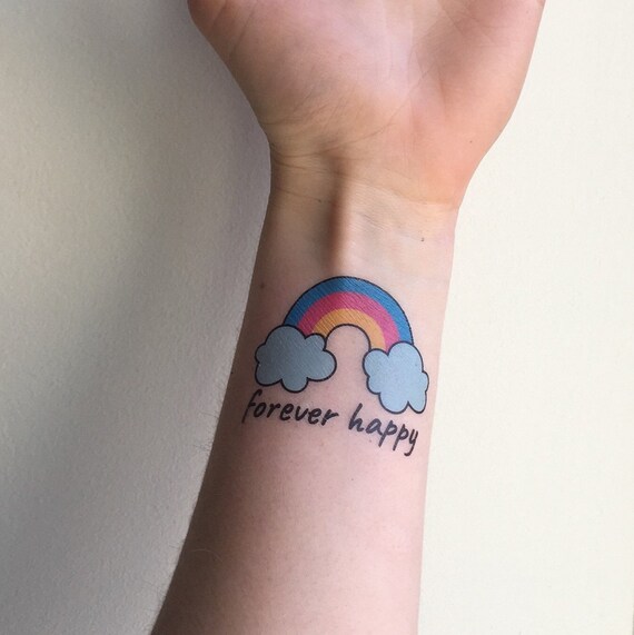 Tatuaggio Arcobaleno Felice Set Di 3 Tatuaggi Temporanei Etsy