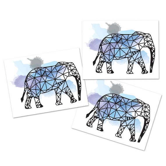 Elefant Aquarell Temporare Tattoo Bunte Geometrische Tier Etsy