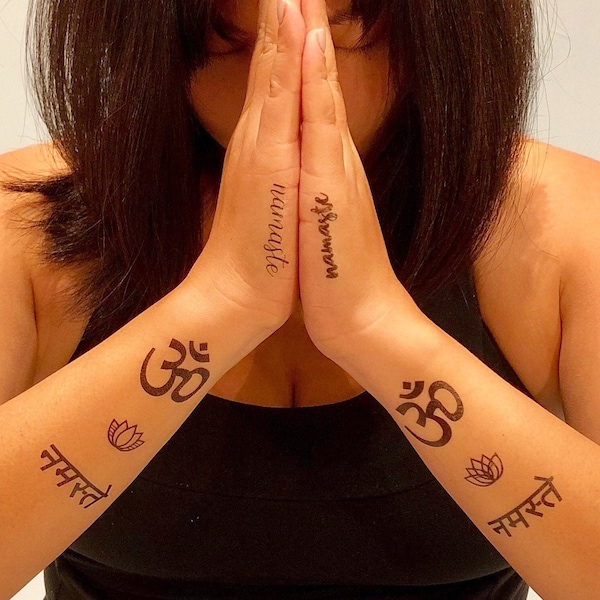 Collection de tatouages Namasté | Ensemble spirituel de 12 tatouages temporaires pour le yoga et la relaxation