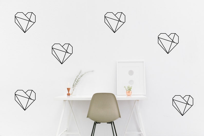 vinyl wall decal // geometric heart wall decal // wall decal | etsy