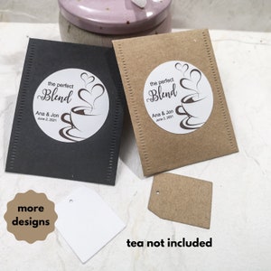 The perfect blend custom tea bags, wedding favor tea bags with personalized stickers, pack of 25