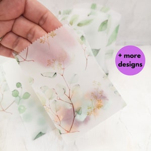 SET OF FIVE, Vellum Envelopes With Handmade Paper,asterflower