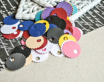 100 blank scalloped round paper tags | circle paper tags |  cardstock round tags | simple paper tags | white blank tags | favor gift tags |
