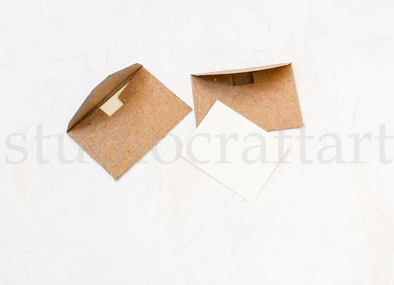 May include: Two brown paper envelopes with a white card inside one of them. The envelopes are on a white background.