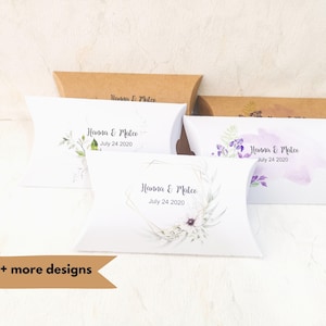 Custom Favor Box, Personalized Pillow Box for Weddings or Parties, Pack of 20