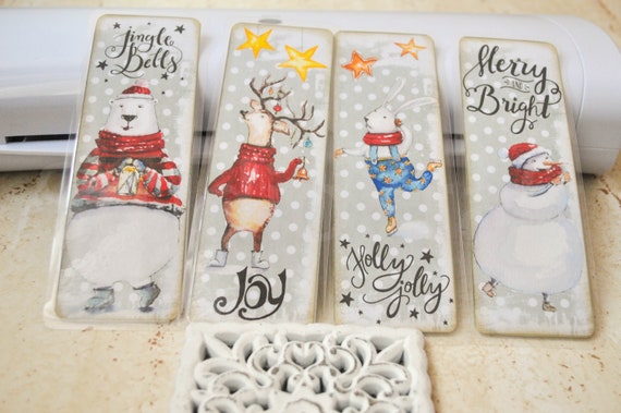 4 Christmas watercolor look bookmarks |  paper bookmarks | shabby bookmarks | Christmas bookmarks |  ephemera tag
