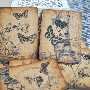 8 papier kraft à l’aspect minable cartes papillons | Étiquettes en papier éphémères | Cartes en détresse | Balises Scrapbook | Embellissement de scrapbook