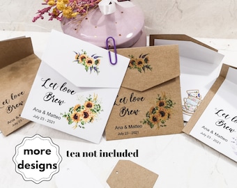 Let love brew custom tea bags, personalized tea bags for wedding favors, pack of 25