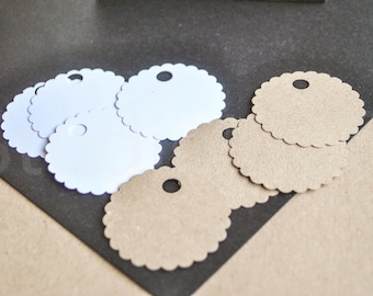 50 blank round scalloped paper tags | paper tags | card stock round tags | simple paper tags | blank tags | favor gift tags |