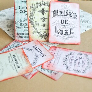 8 ACEO / ATC tarjetas efímeras de aspecto cutre / etiquetas de papel romántico francés / Tarjetas angustiadas / Etiquetas de álbum de recortes / Adorno de álbum de recortes
